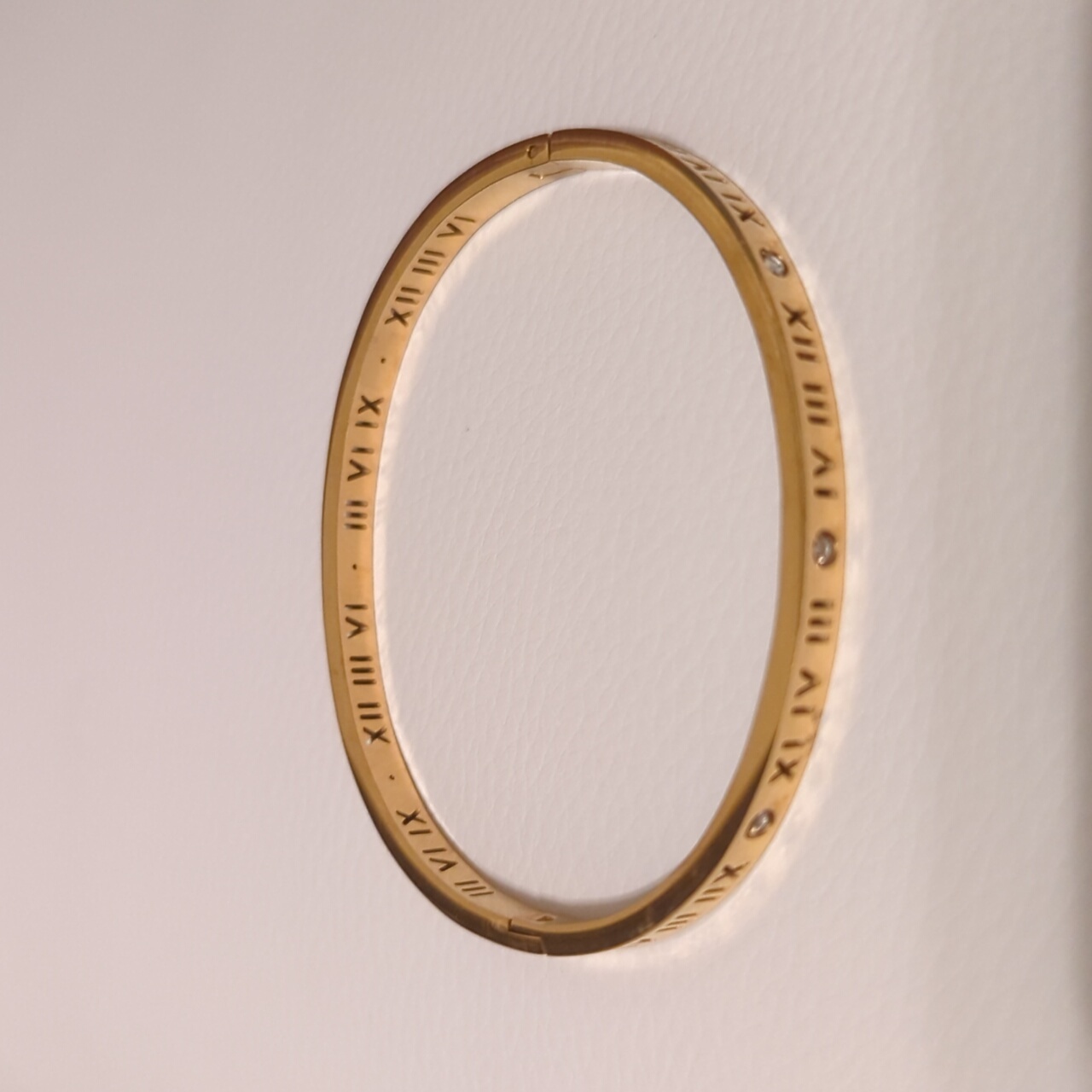 New 18k Gold Plated Zirconia Roman Numeral Stainless Steel Bangle Bracelet